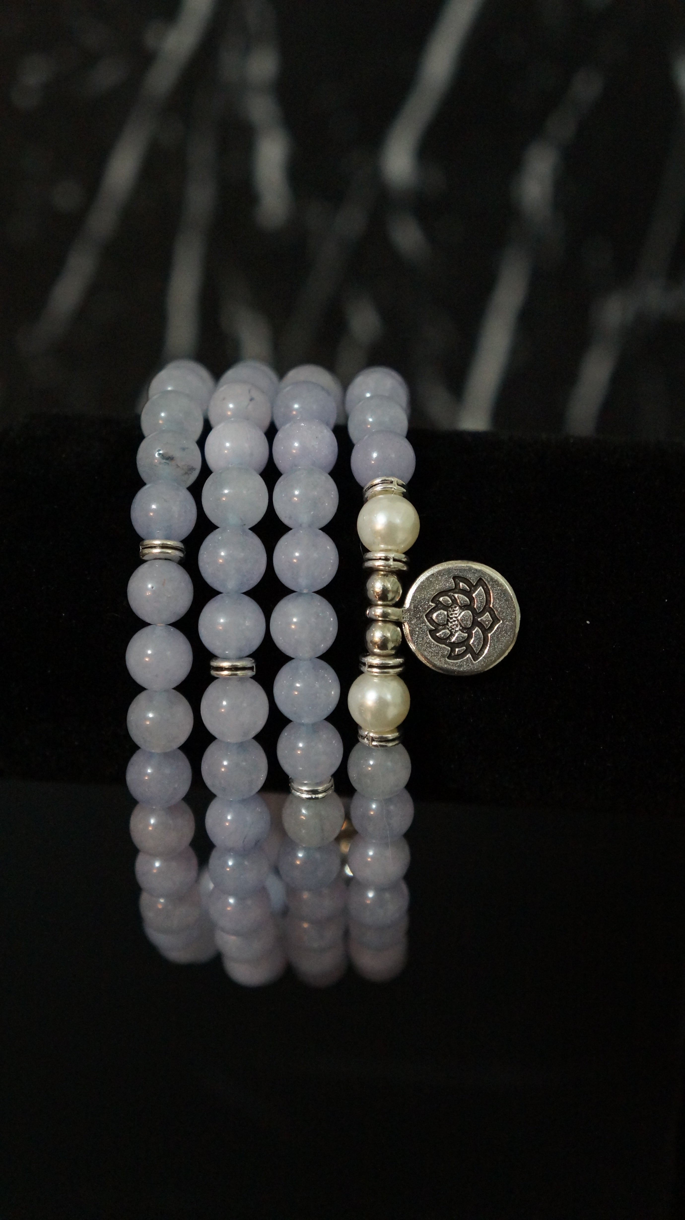 Bracelet - Blue Stone Mala (Bead) with Lotus Charm