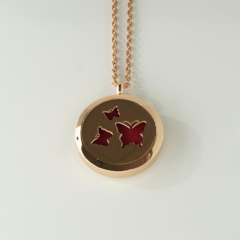 Necklace - Locket for Essential Oil - Butterflies (Gold)