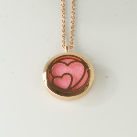 Necklace - Locket for Essential Oil - Double Hearts (Gold)
