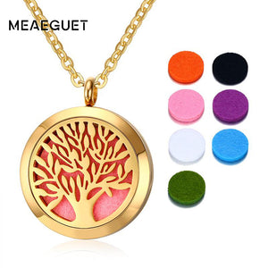 Meaeguet Round Tree of Life Pendant Necklace Locket Hollow Necklace Aromatherapy Essential Oil Diffuser Women Jewelry 50CM - Pure Bliss and Balance
