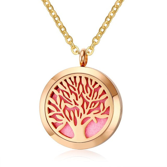 Meaeguet Round Tree of Life Pendant Necklace Locket Hollow Necklace Aromatherapy Essential Oil Diffuser Women Jewelry 50CM - Pure Bliss and Balance