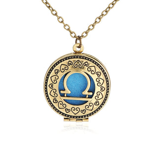 Vintage Perfume Essential Oil Diffuser Zodiac Sign Round Pendant Necklace Retro Alloy Copper Chain Jewelry Gifts Fashion Accessories Charming Jewelry for Women Girl Gift Party - Pure Bliss and Balance