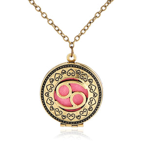 Vintage Perfume Essential Oil Diffuser Zodiac Sign Round Pendant Necklace Retro Alloy Copper Chain Jewelry Gifts Fashion Accessories Charming Jewelry for Women Girl Gift Party - Pure Bliss and Balance